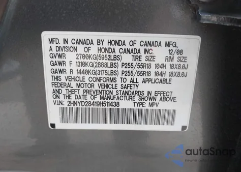 2009 Acura Mdx Technology Package z USA, uszkodzony, nr VIN 2HNYD28419H511438